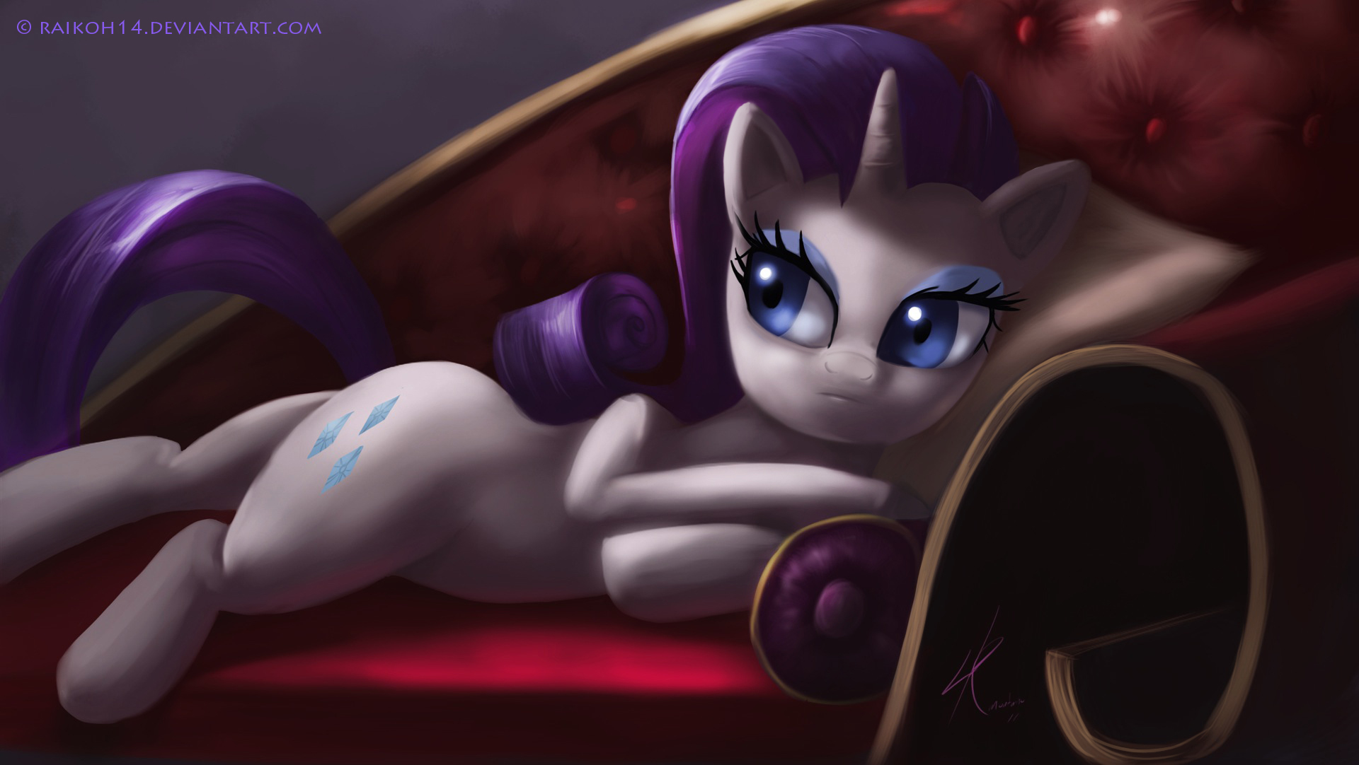Rarity relaxing on her sofa by Raikoh-illust
