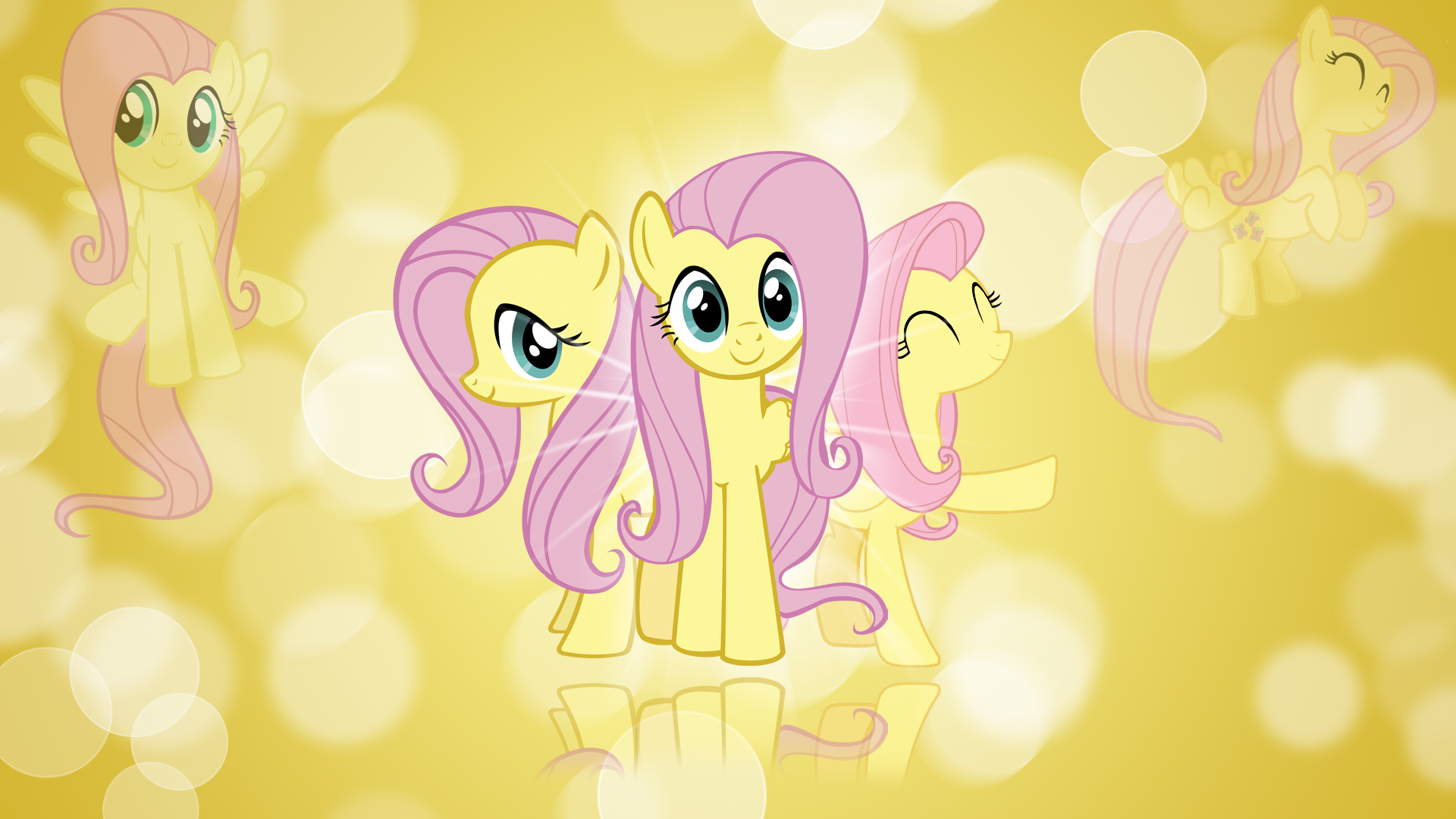 Fluttershy 'Bubbles!' Wallpaper by BlueDragonHans, kitsuneymg, RegolithX, schnuffitrunks, starboltpony and Tigersoul96