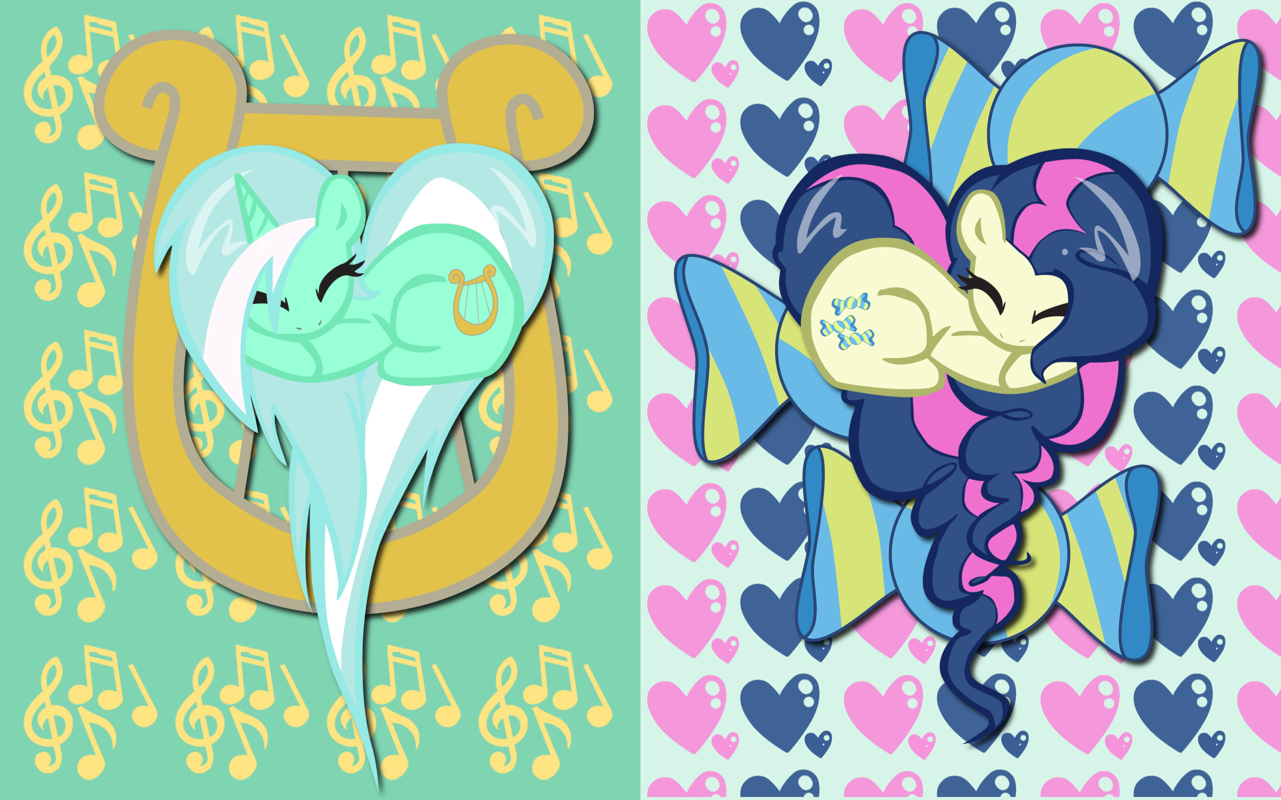 Lyra and BonBon Hearts WP by AliceHumanSacrifice0, ooklah, pyrestriker and The-Smiling-Pony
