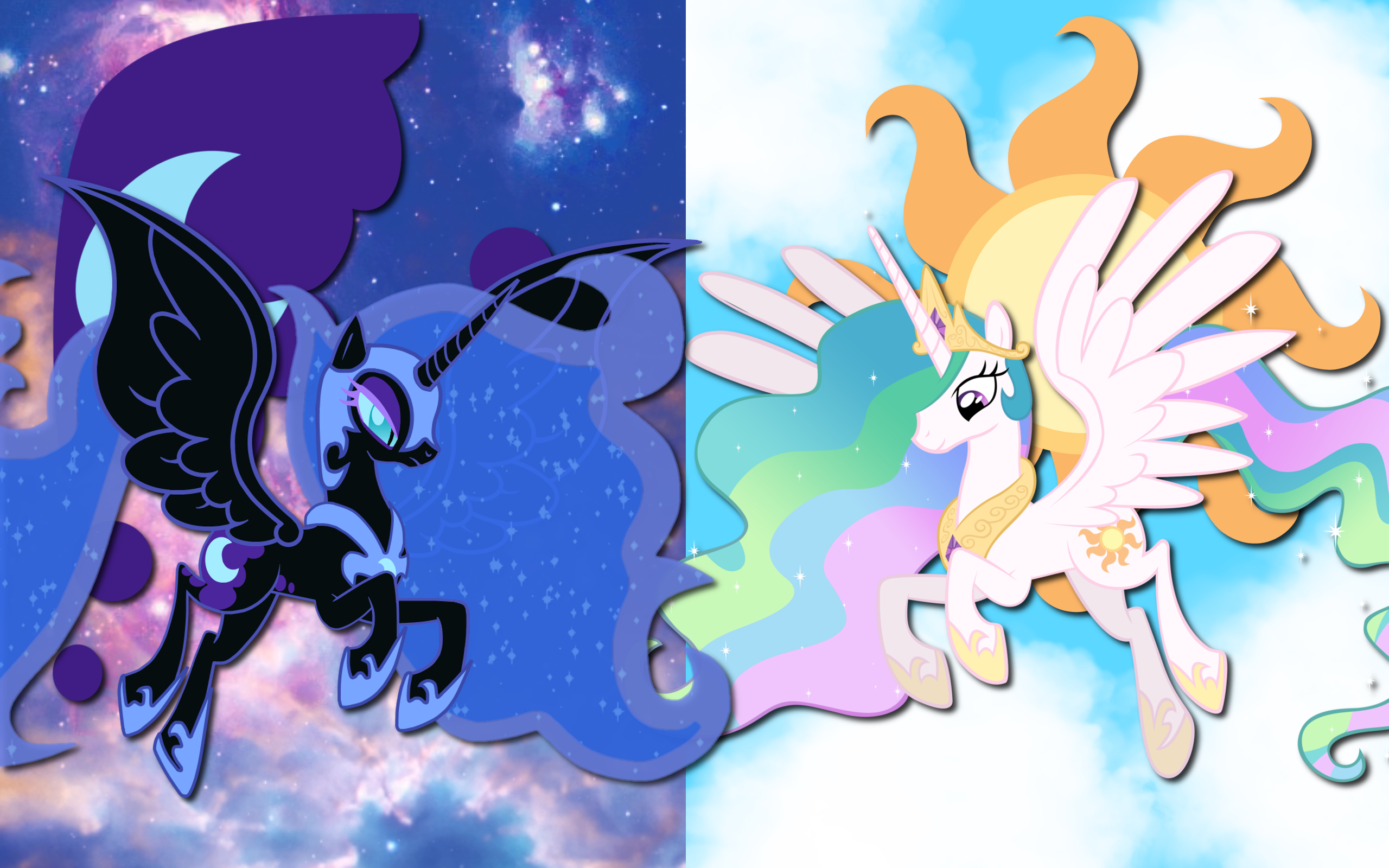 Night Mare Moon and Celestia WP by AliceHumanSacrifice0, Blackm3sh, Kitana-Coldfire, ooklah and The-Smiling-Pony