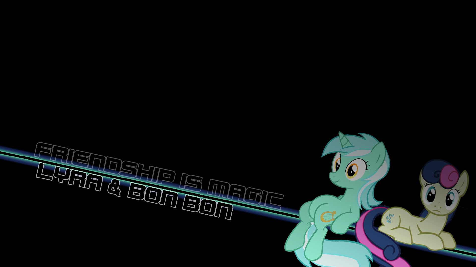 Lyra and Bon Bon Neon Line Wallpaper by alexram1313