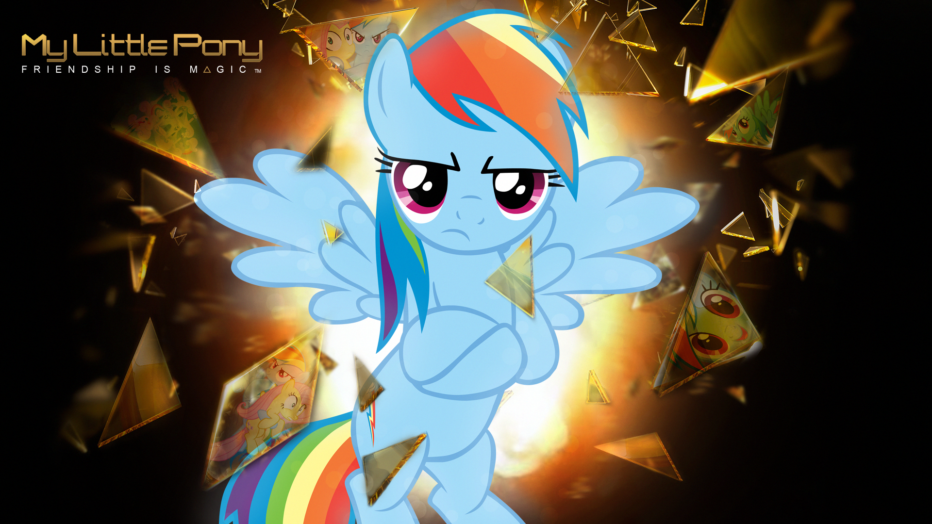 Wallpaper - Rainbow Dash "Deus Ex" by Cottonbby, kitsuneymg, kurokaji11, Mackaged, scrimpeh and Yenshin