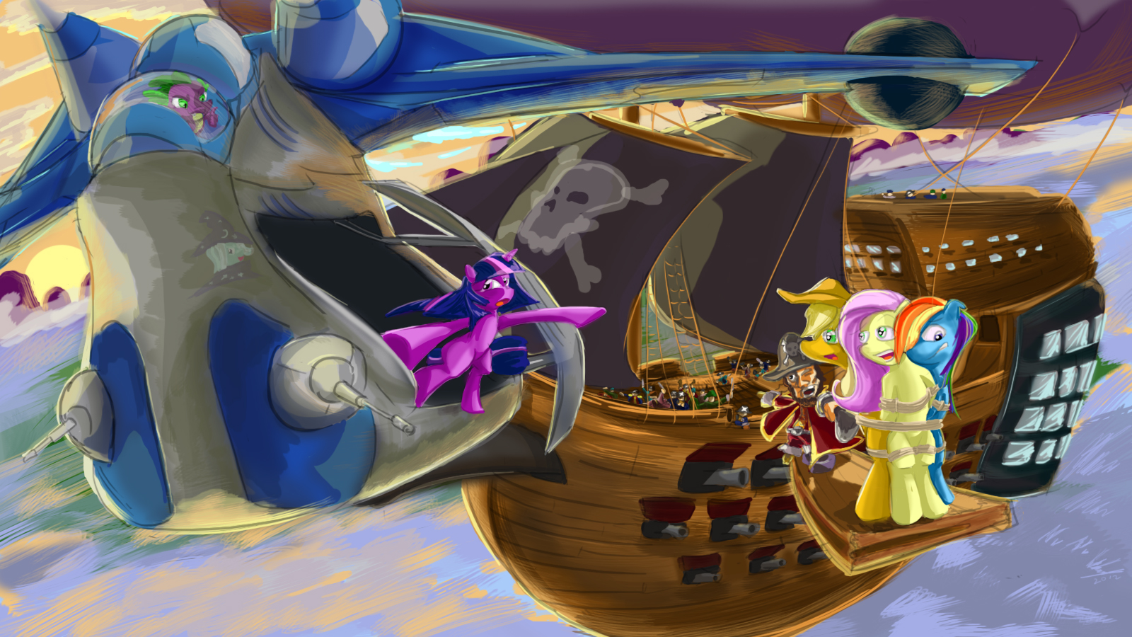 Equestria Sky pirate rescue by Zeeclaw