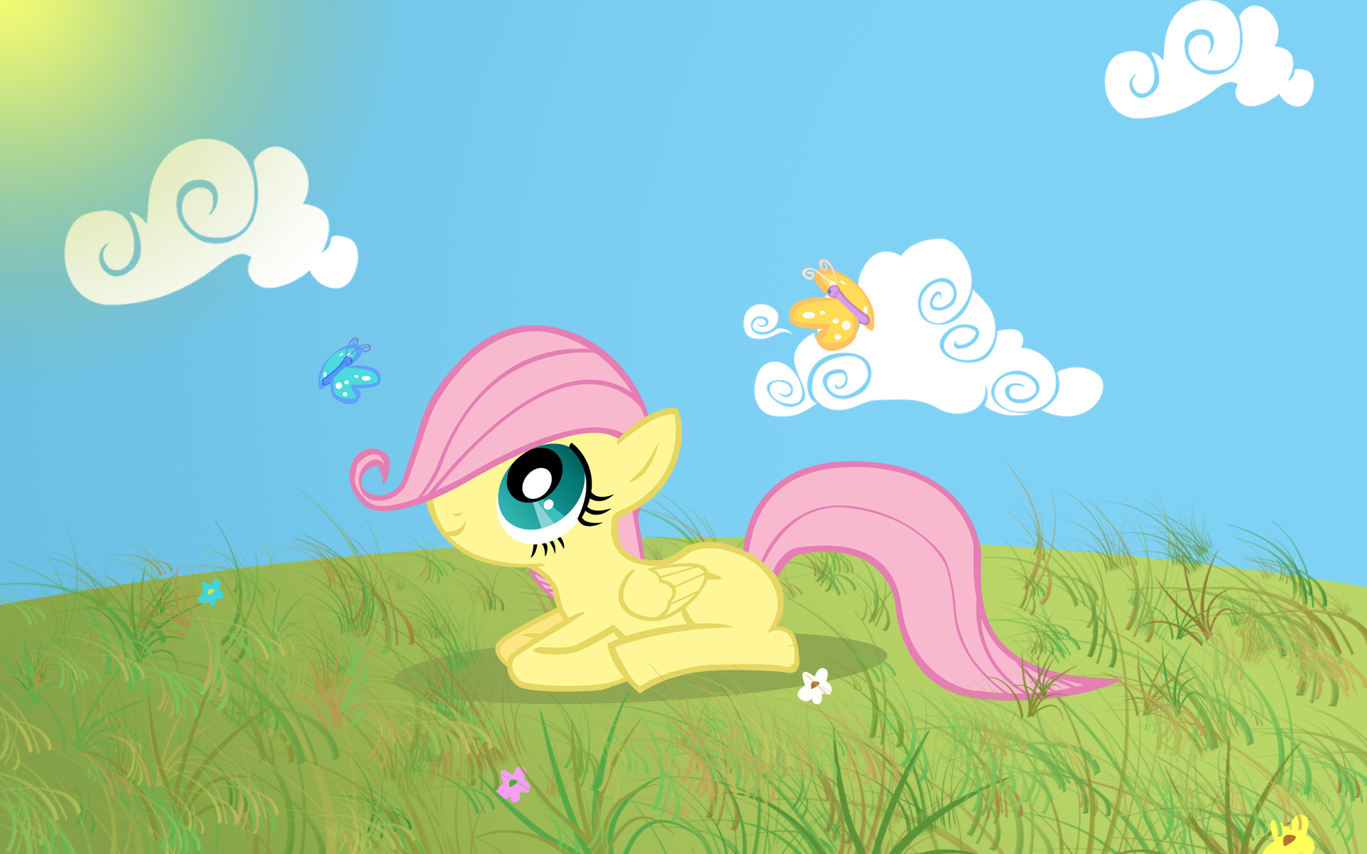 Filly Fluttershy Lying Down Wallpaper by boxdrink and pikn2