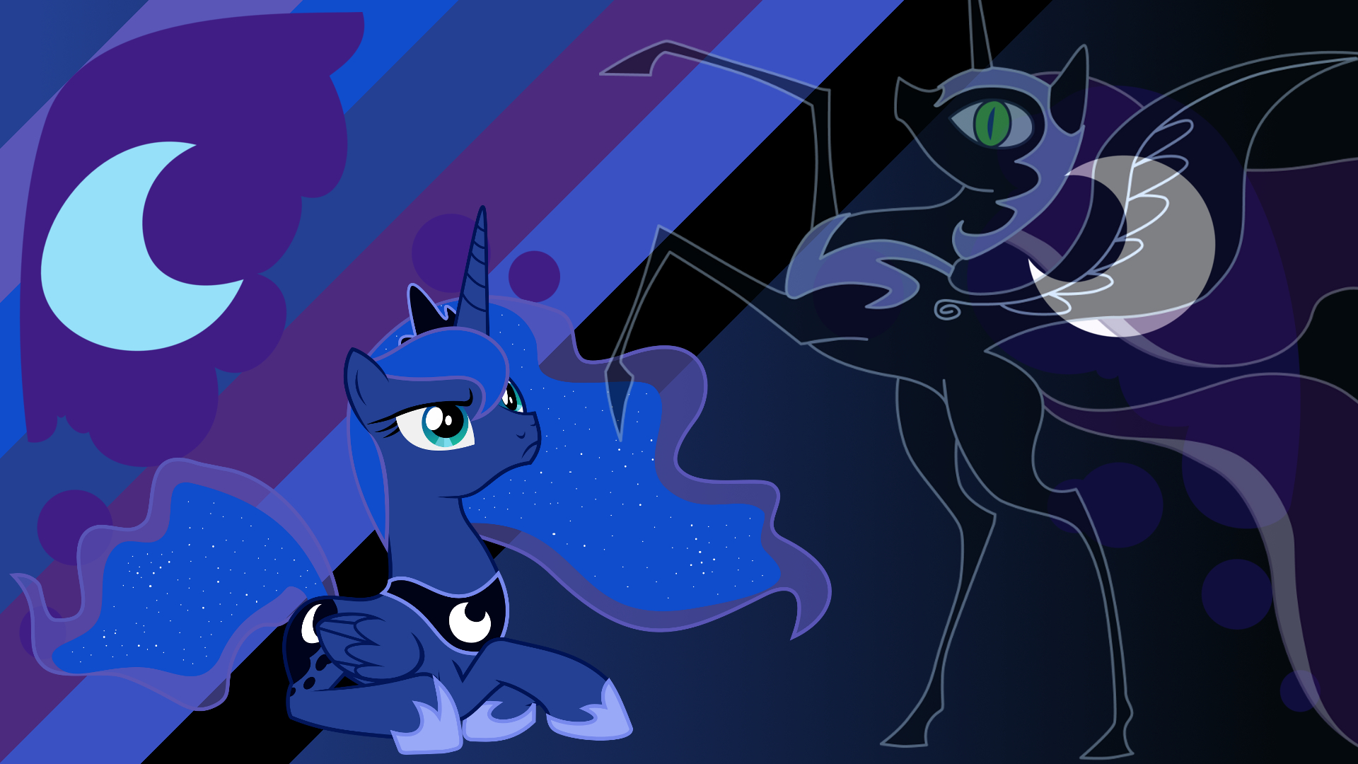 Minimalist Wallpaper 33: Luna and Nightmare Moon by bassofthe, Fennrick, Softfang and The-Smiling-Pony