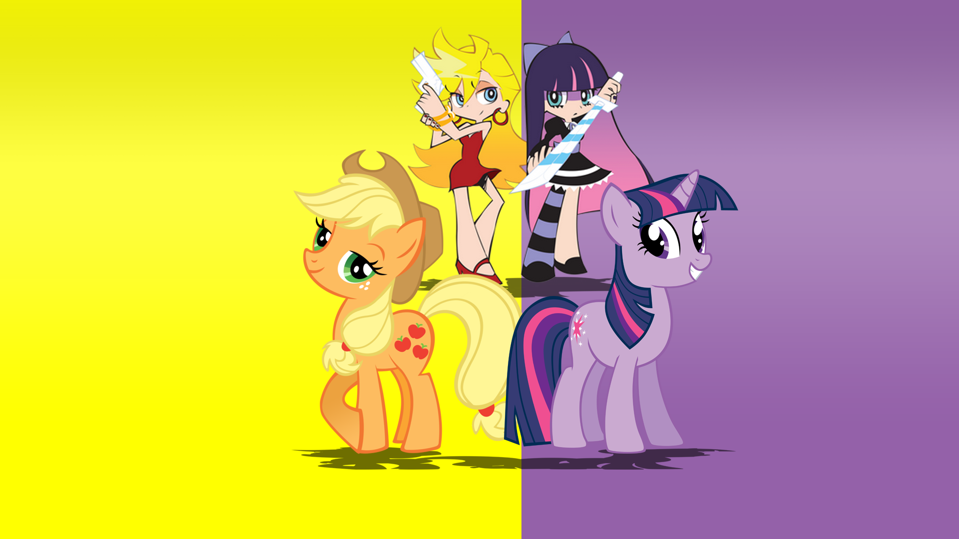 Applejack and Twilight with Panty and Stocking by alexram1313