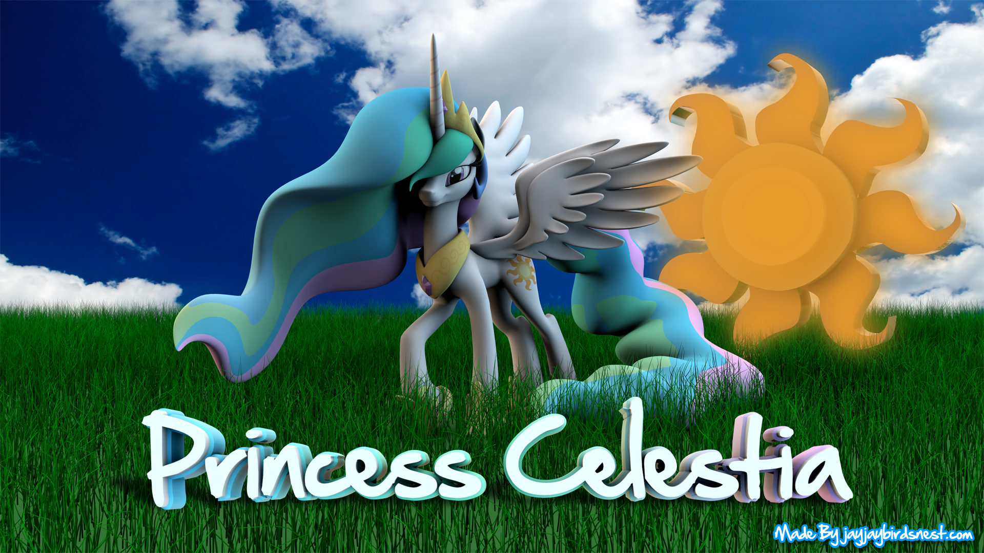 Princess Celestia 3D Wallpaper by jayjaybirdsnest and KP-ShadowSquirrel