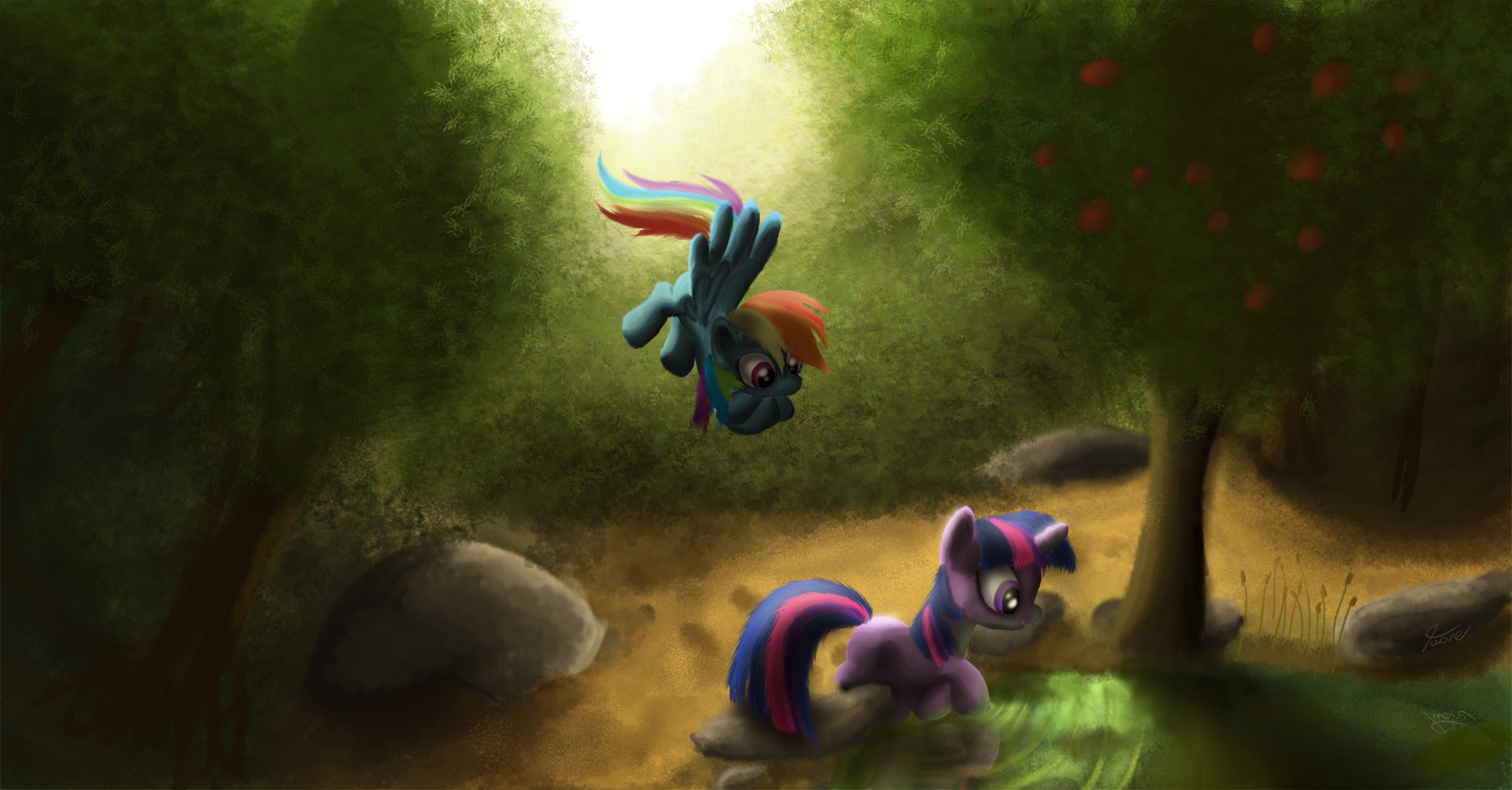 Dash and Twilight at a pond by tuore