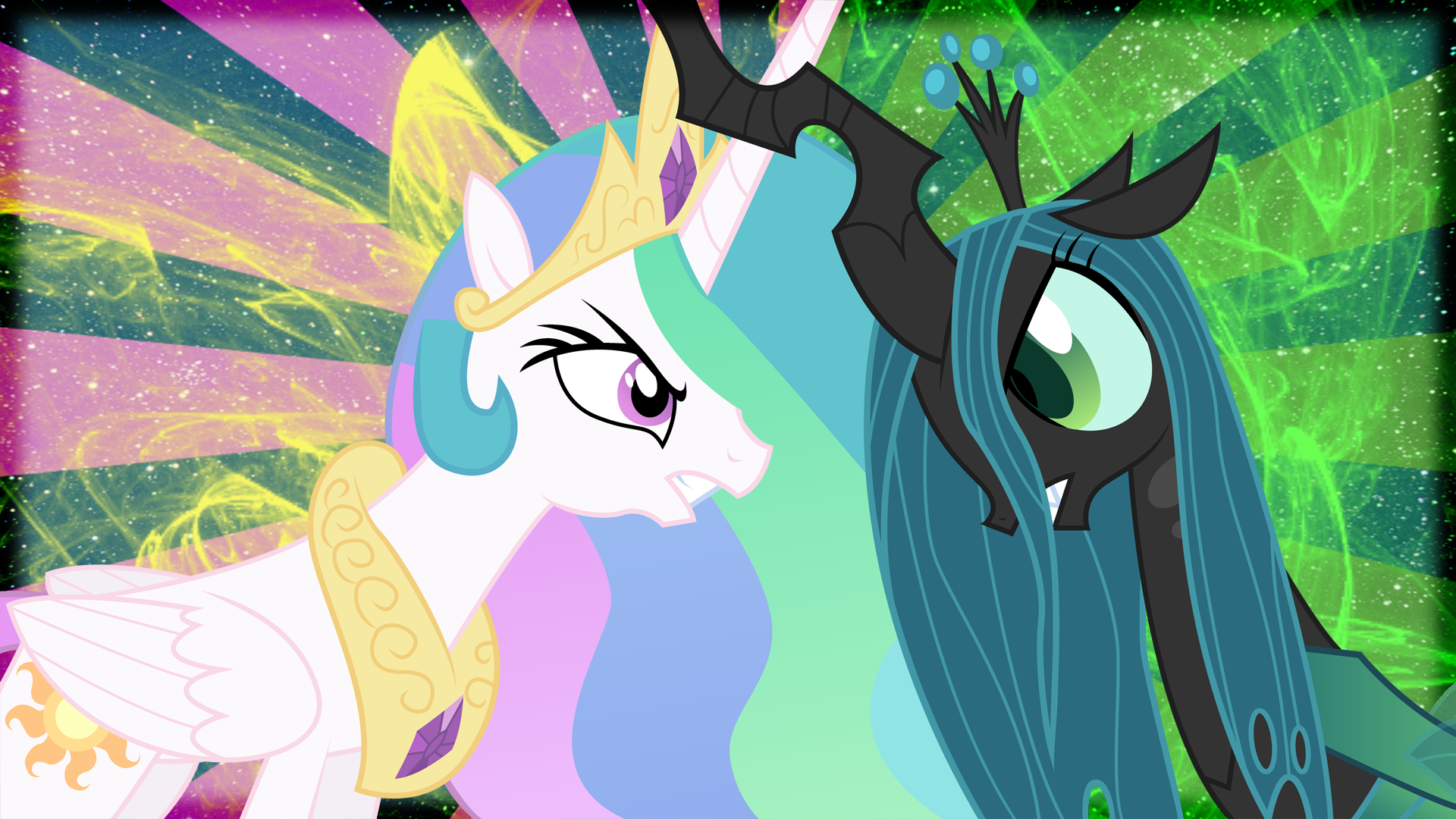 Celestia and Chrysalis Wallpaper by BoyOffTheTing and ShadyHorseman