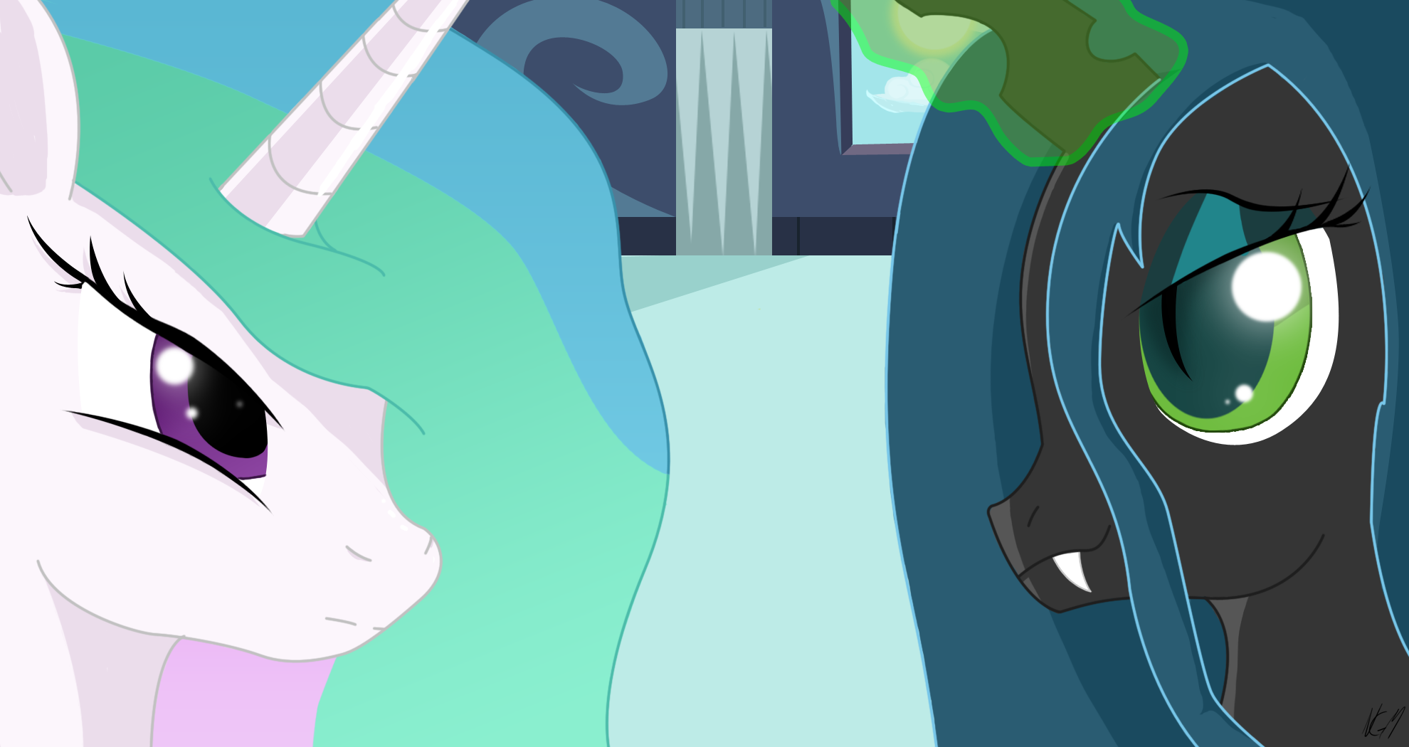 Celestia versus Chrysalis by NightGreenMagician