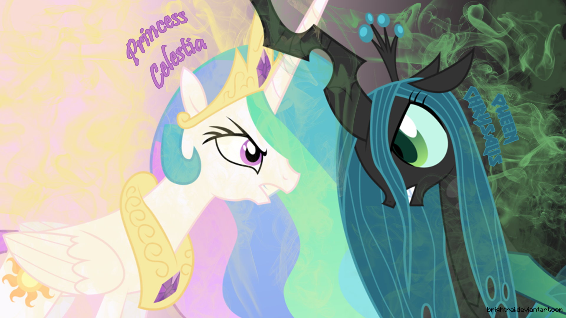Princess Celestia VS Queen Chrysalis Wallpaper by brightrai