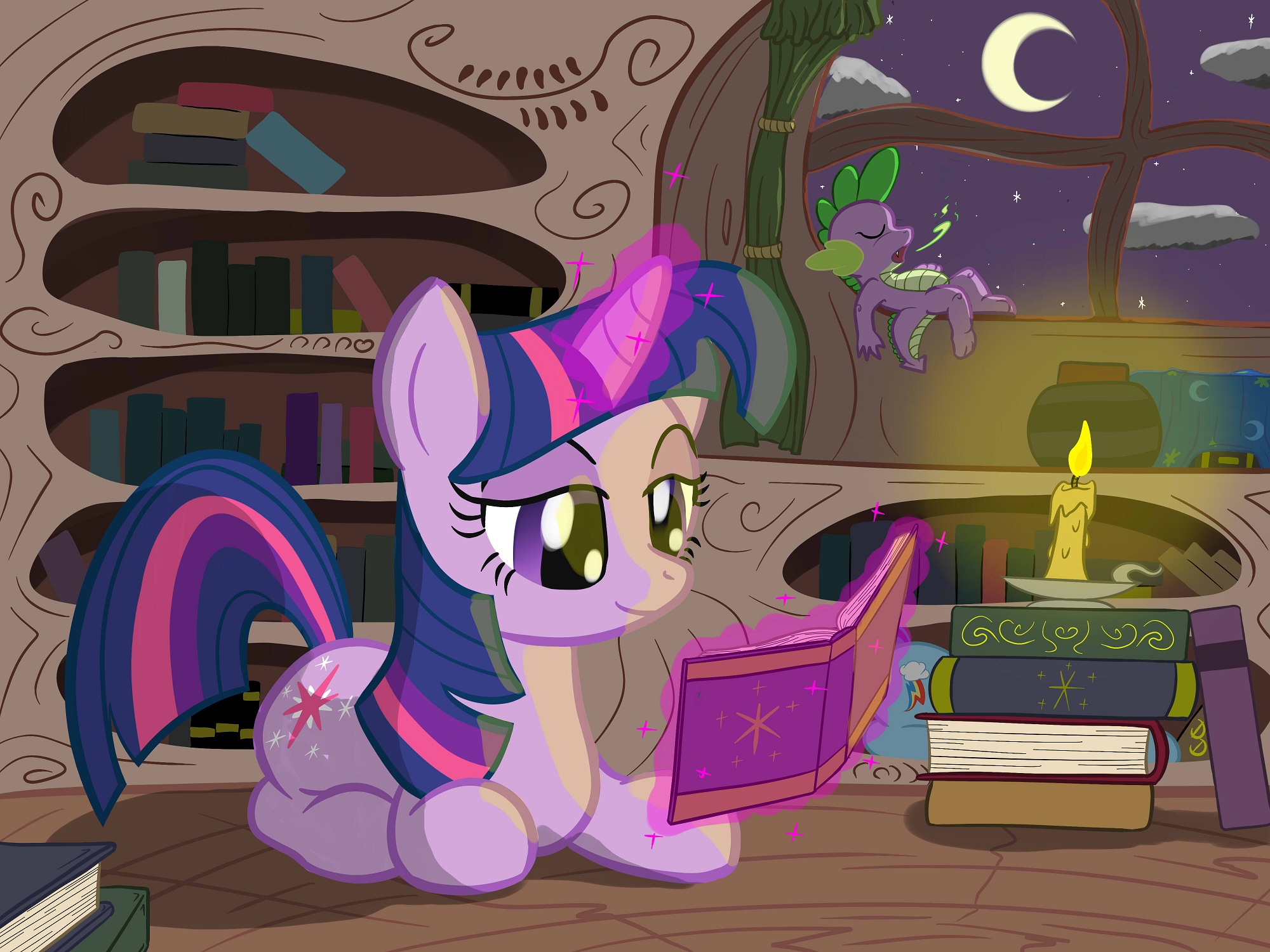MLP - Twilight Library Night Reading by FireBrandKun