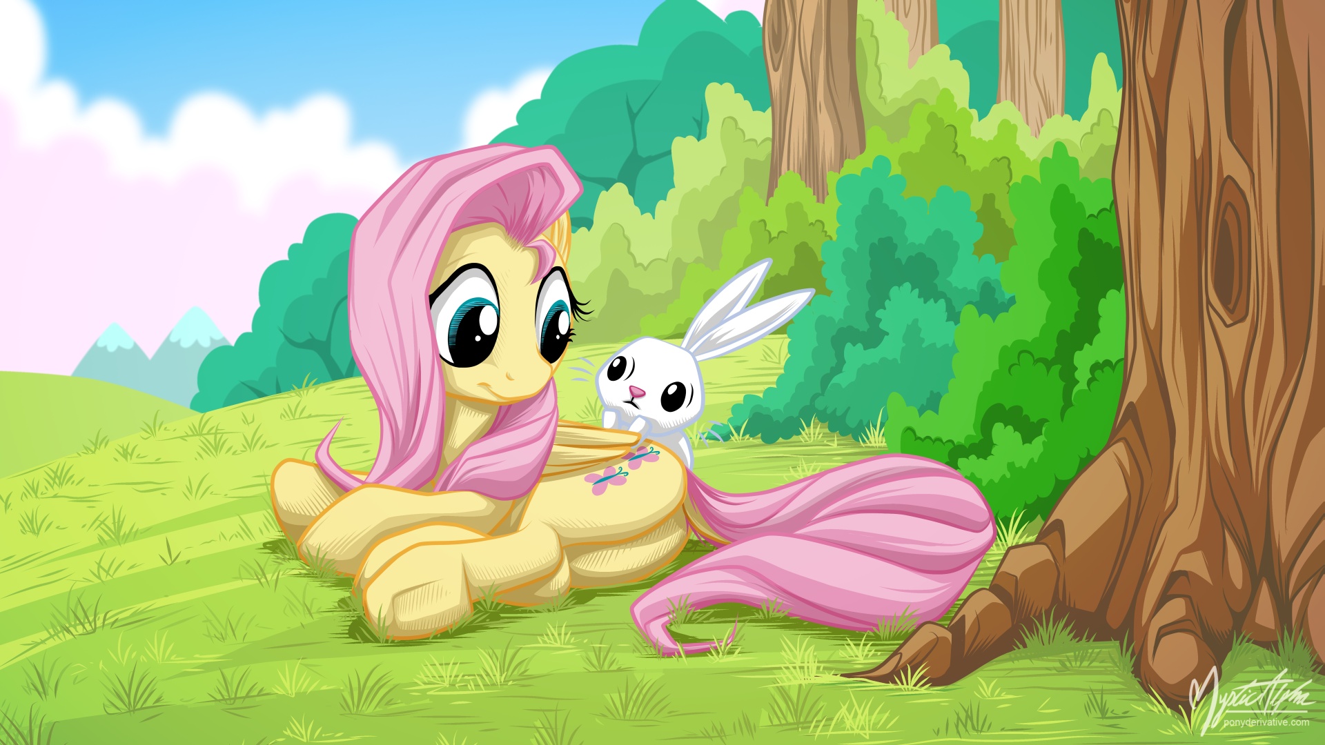 Fluttershy and Angel 1920 by mysticalpha