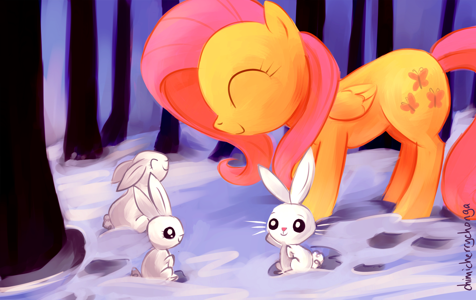 Fluttershy and Bunnies by chimicherrychonga