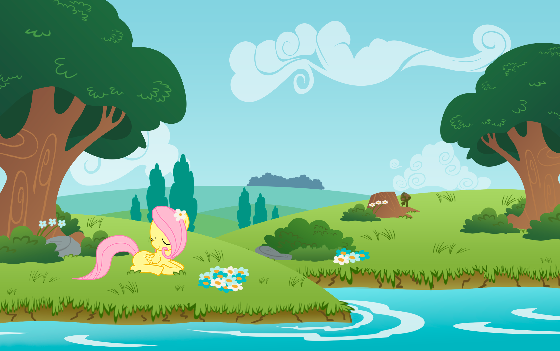 A beautiful day and Fluttershy by CosmicUnicorn, JunkiesNewb and KennyKlent