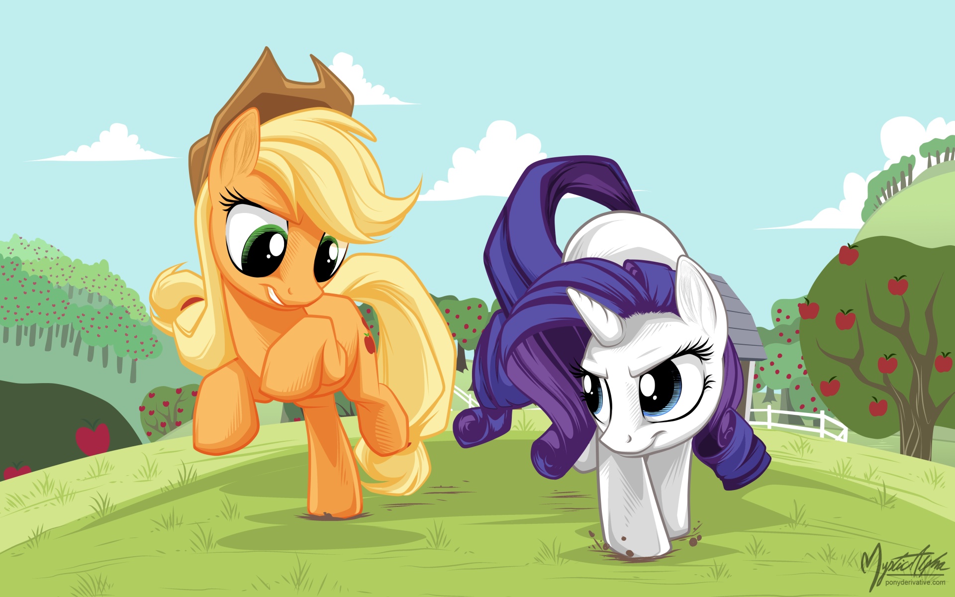 Applejack and Rarity Run by mysticalpha